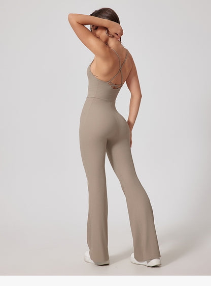 Women's Cross Back Flare Leg Onesie - Ruby Red