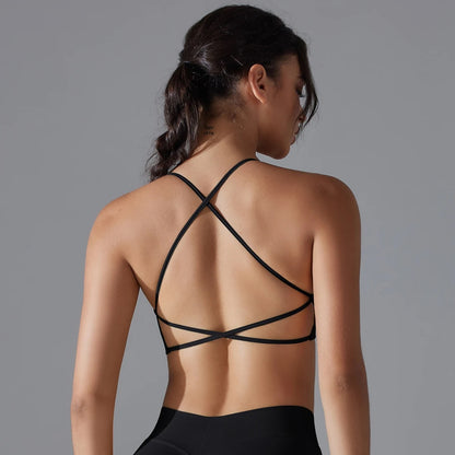 Strappy Crisscross Back Sports Bra - Wine Red