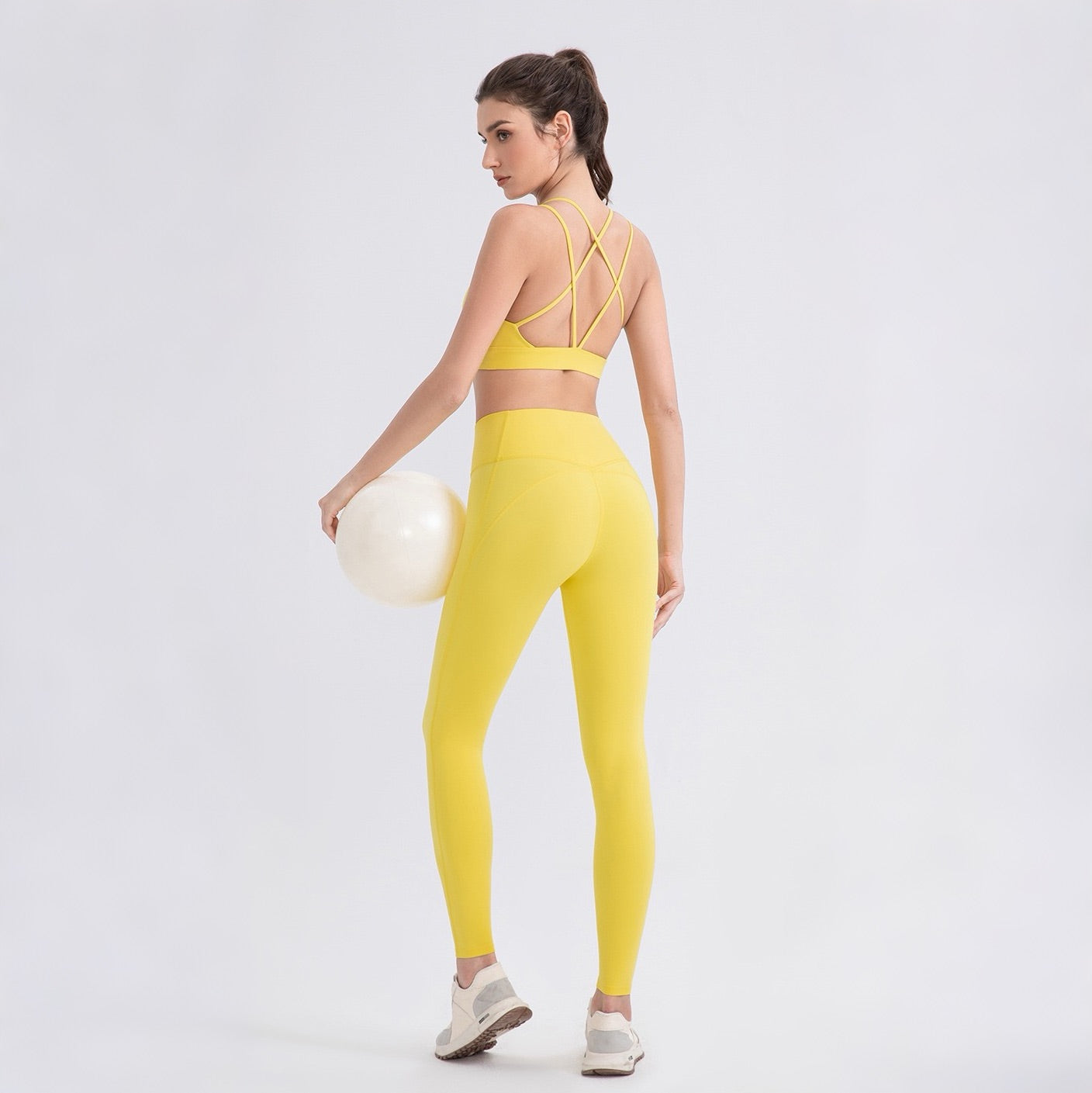 yellow cross back workout bra