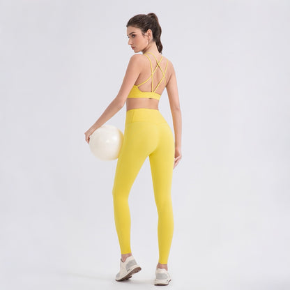 yellow cross back workout bra