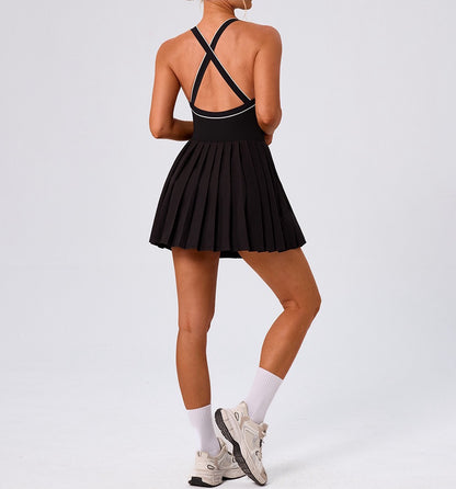 black cross back workout dress for women