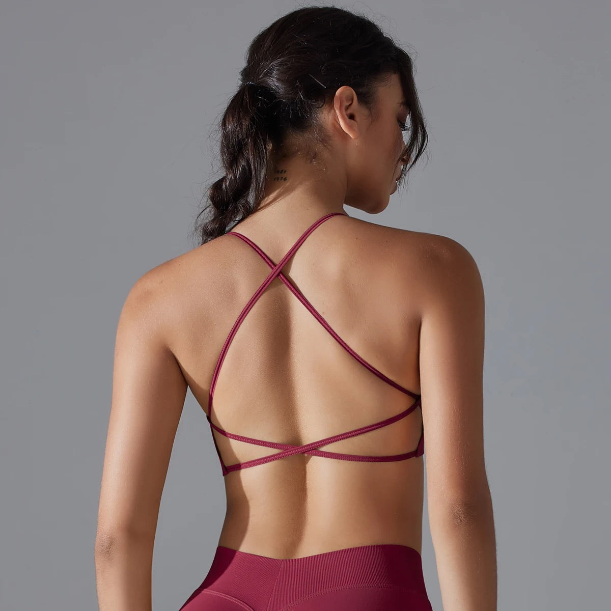 Strappy Crisscross Back Sports Bra - Wine Red