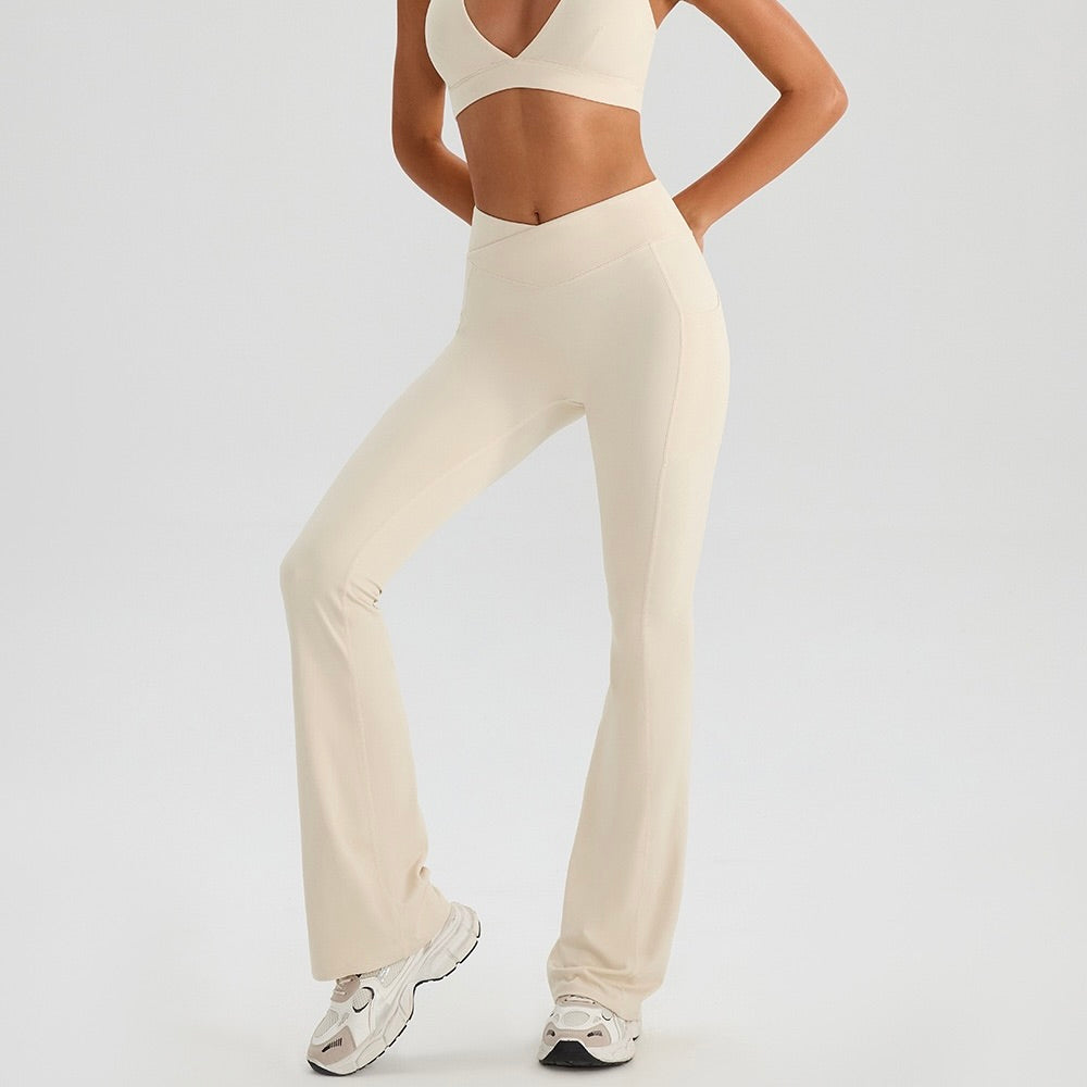 cross front high waist leggings neutral color