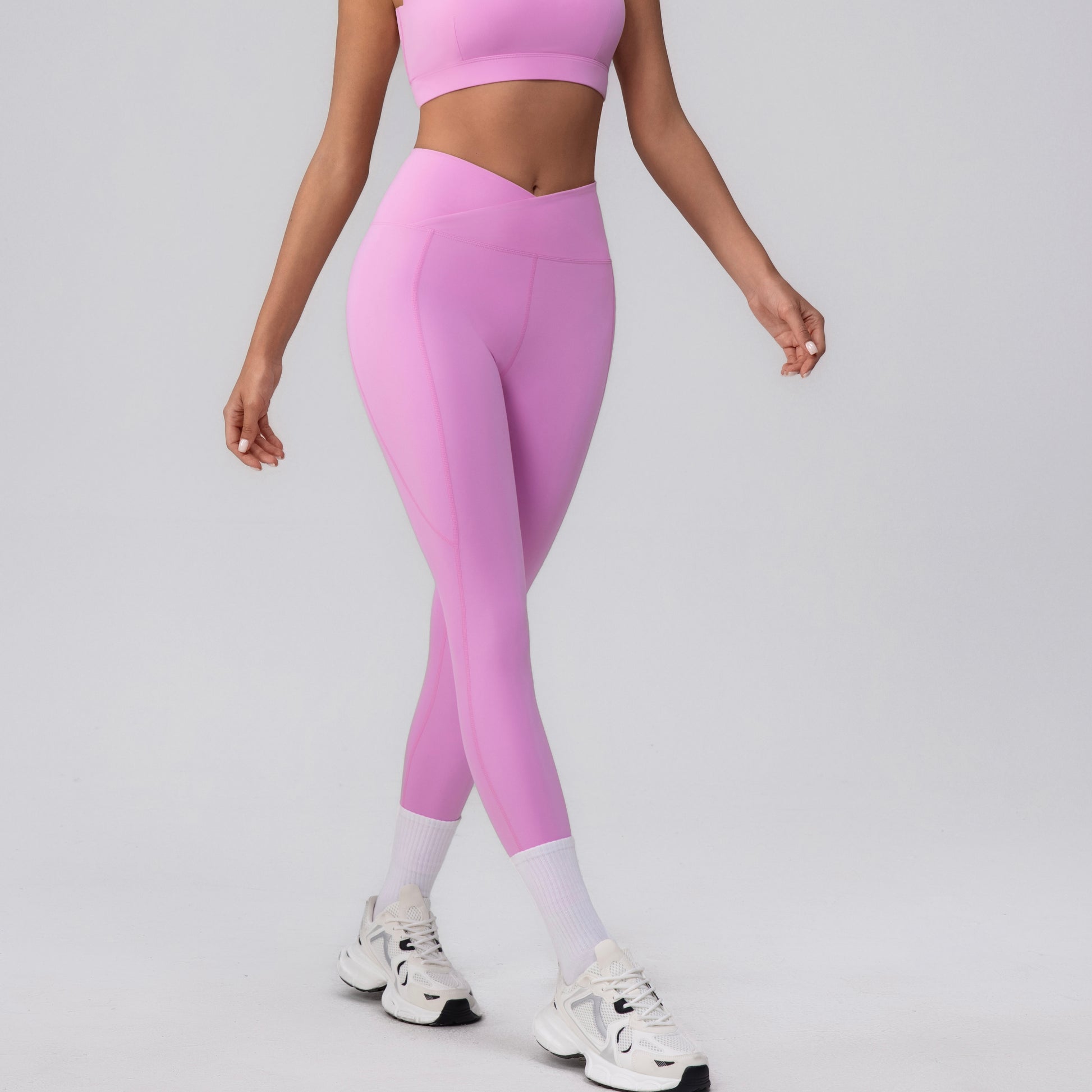 cross waist leggings in pink