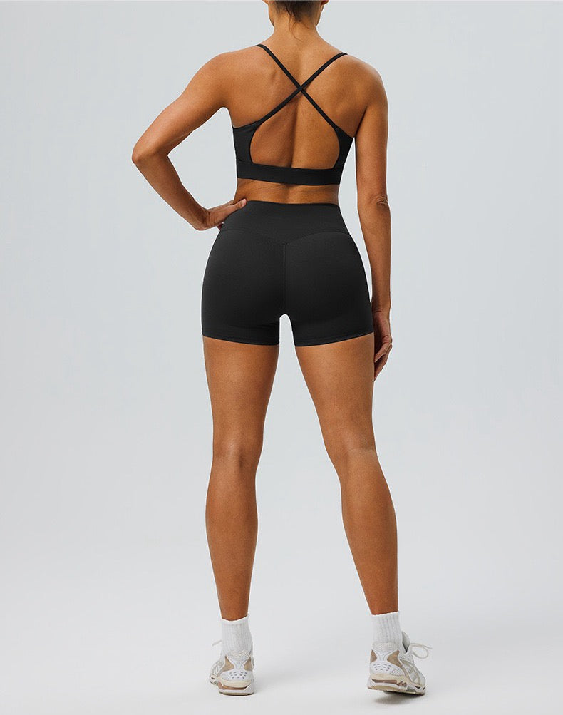 black crossback sports bra set