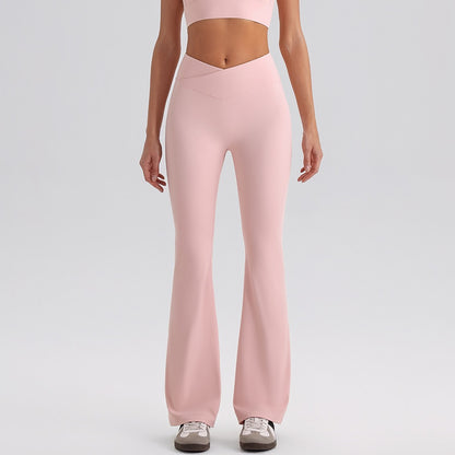 pink crossover flare yoga pants