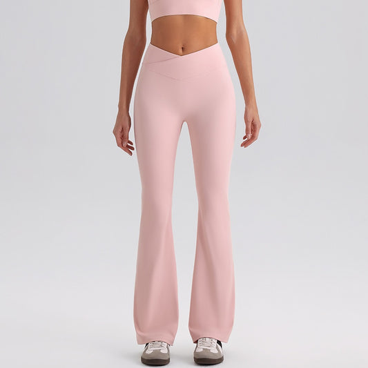 pink crossover flare yoga pants