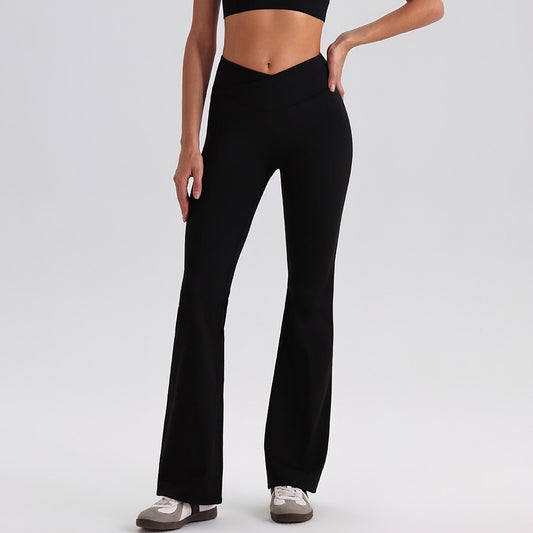 black crossover flare yoga pants