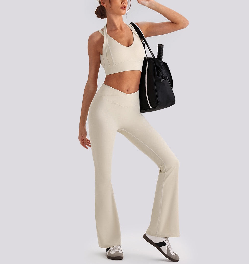 crossover waist flare pants women