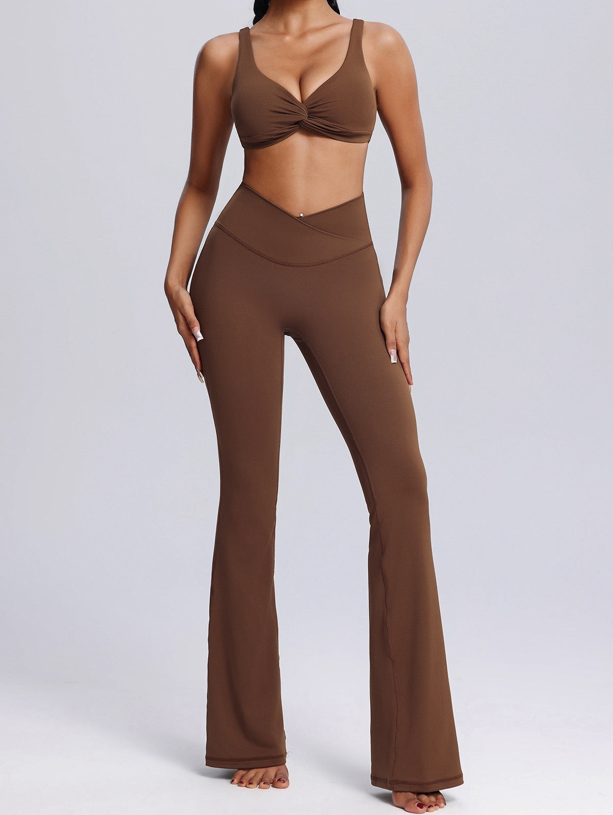 crossover waist flared leggings