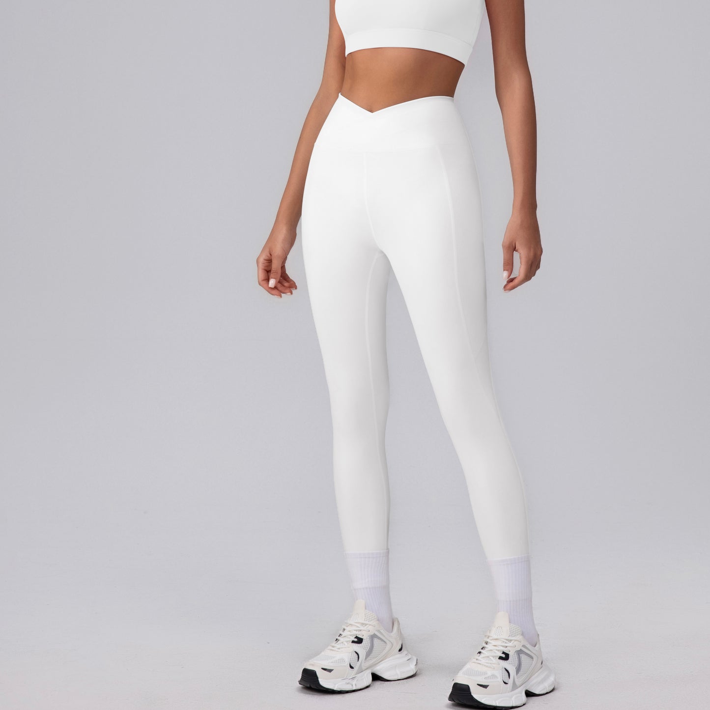white crossover waist leggings