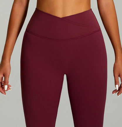 crossover waist workout leggings in red