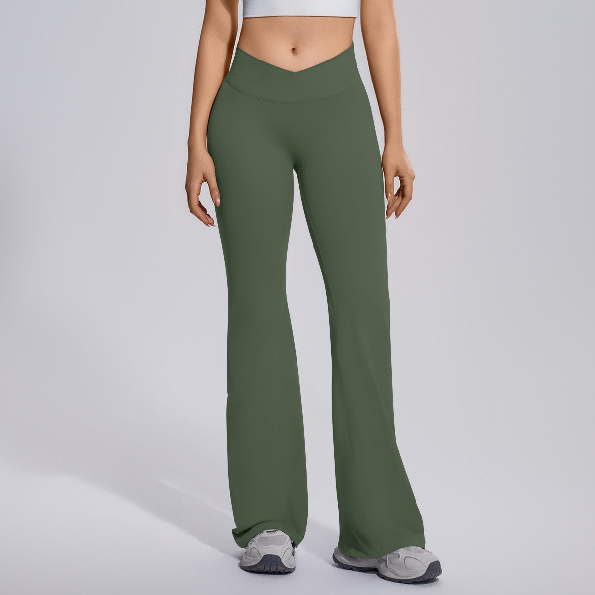 crossover waistband leggings green color