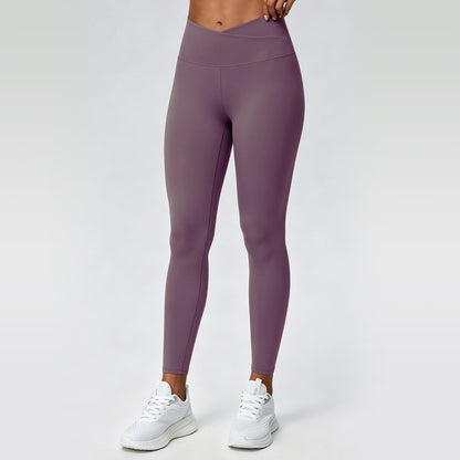 crossover waistband leggings purple