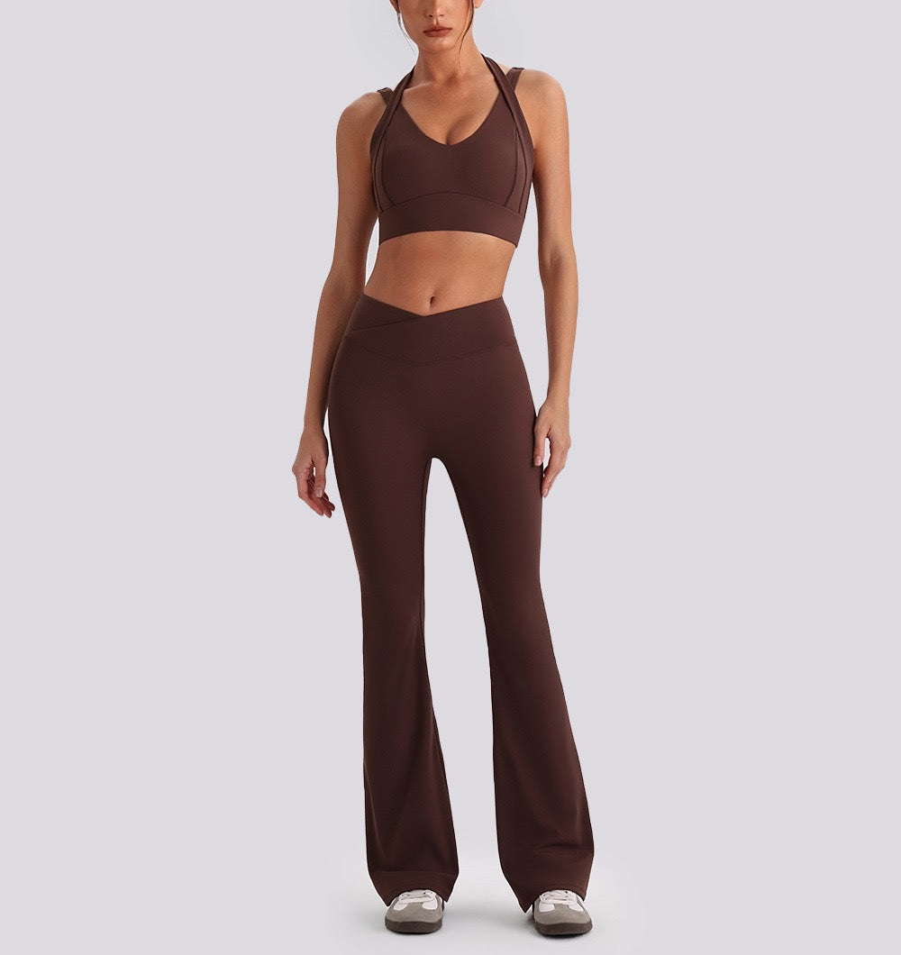 crossover waistband leggings brown