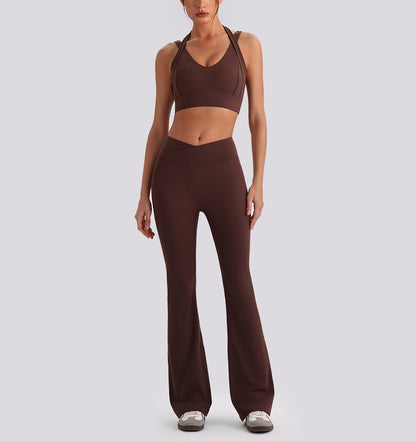 crossover waistband leggings brown