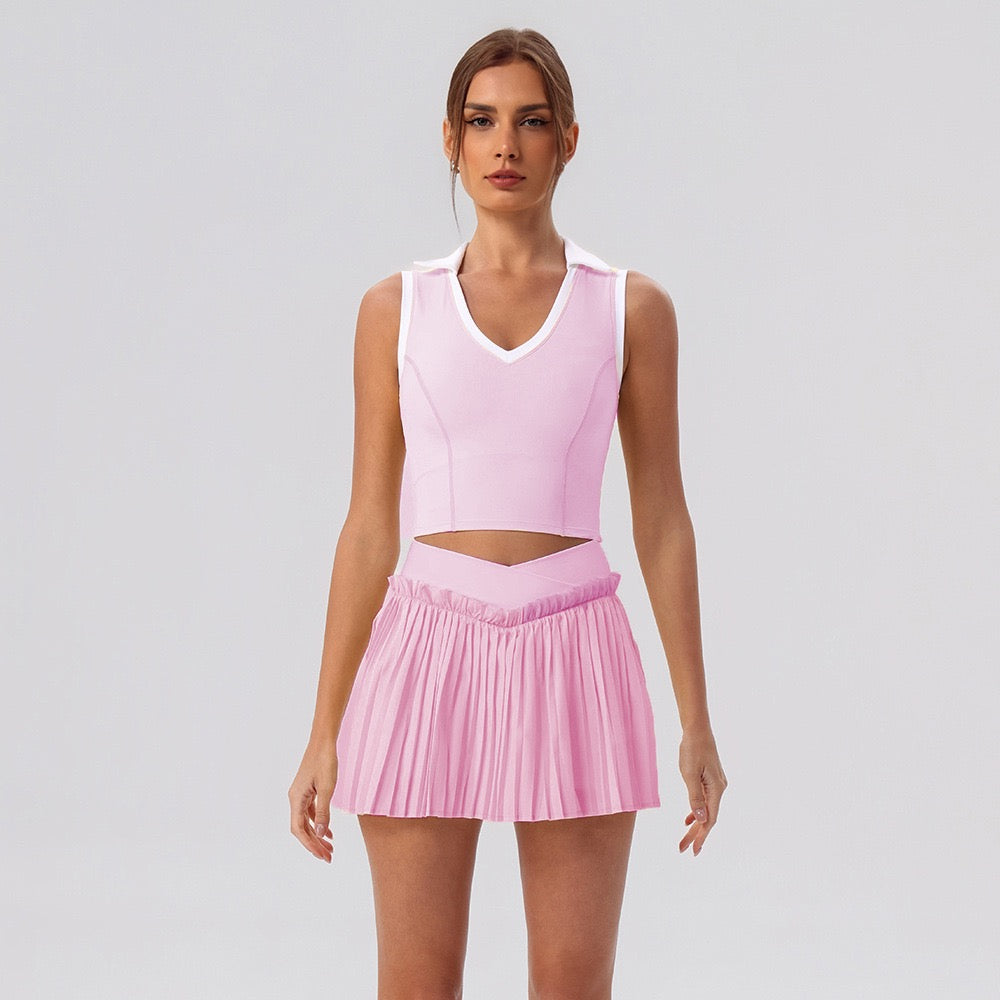 pink crossover waistband tennis skirt