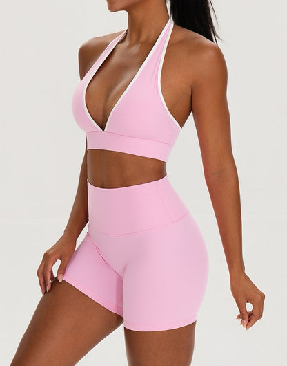 pink gym outfits women two piece