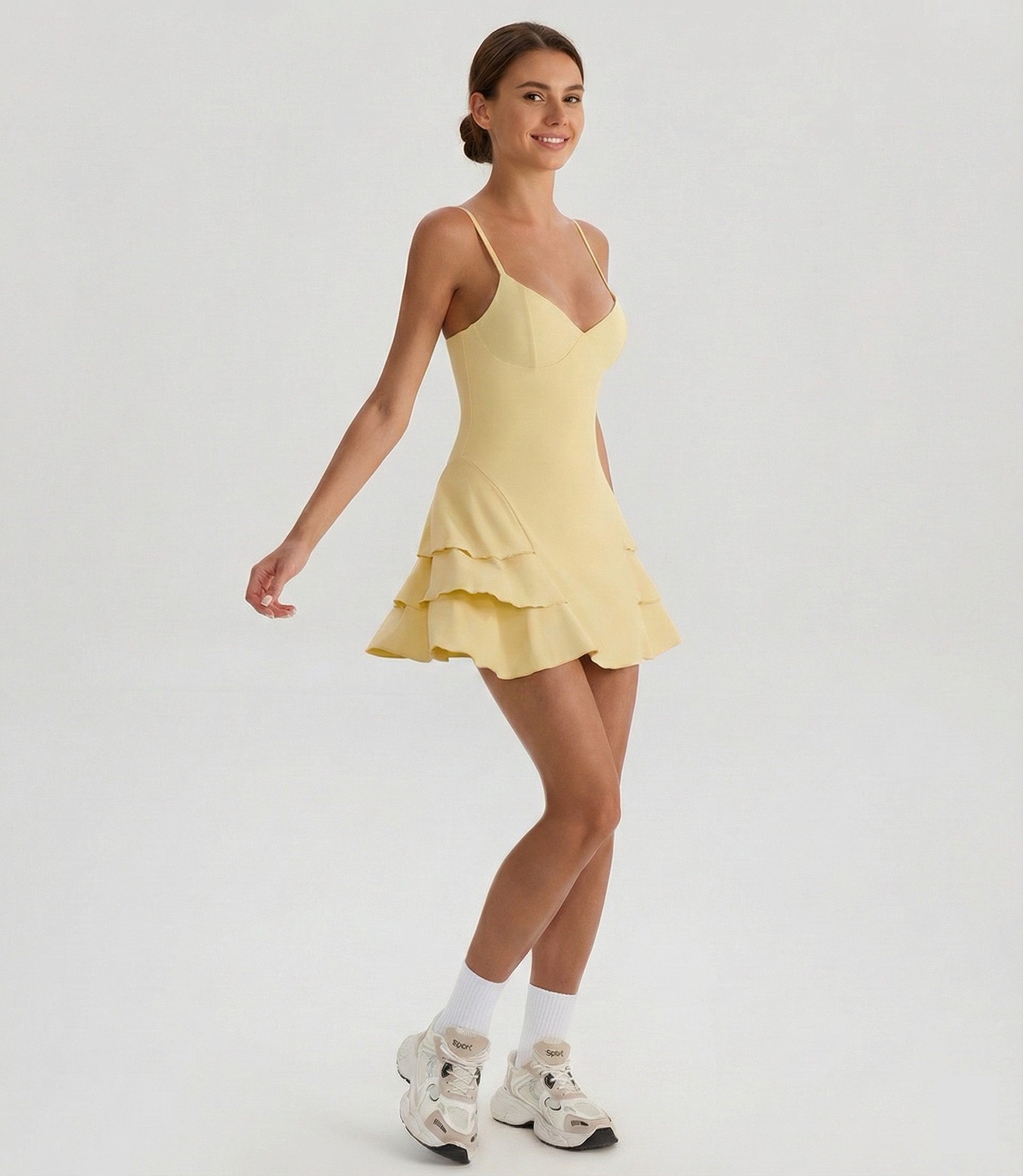 cute mini dress in yellow color