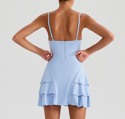 cute ruffle workout dress in blue color