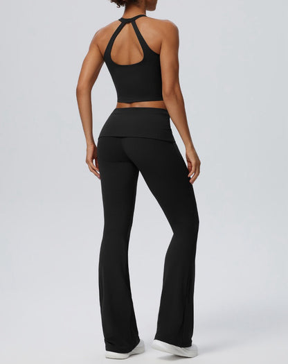 black cutout back gym crop top for women