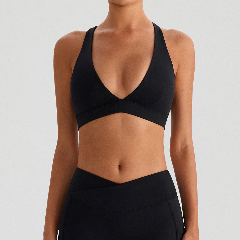 deep v-neck sports bra