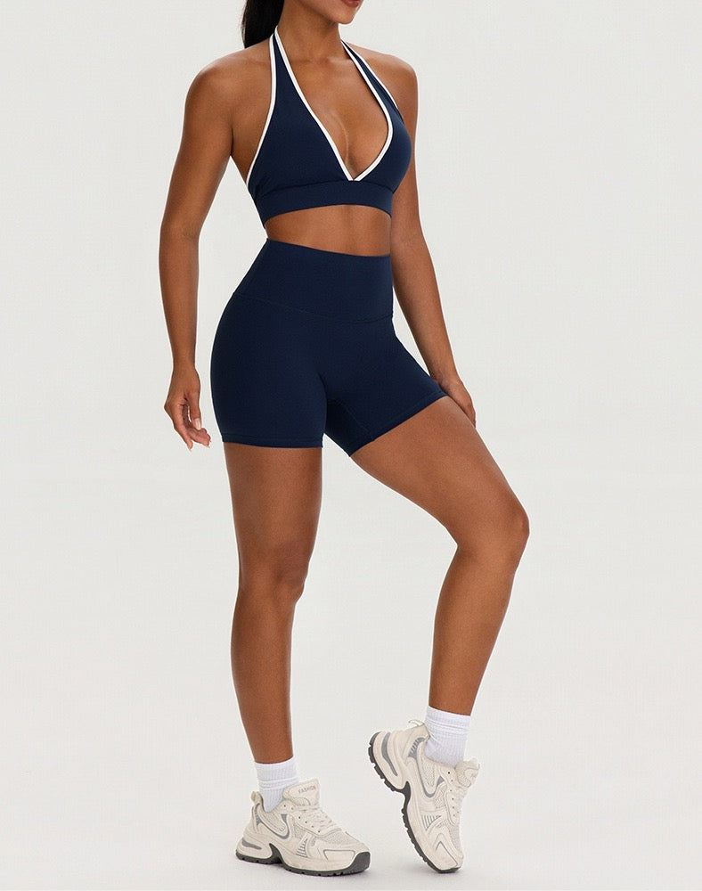 navy blue deep v activewear top