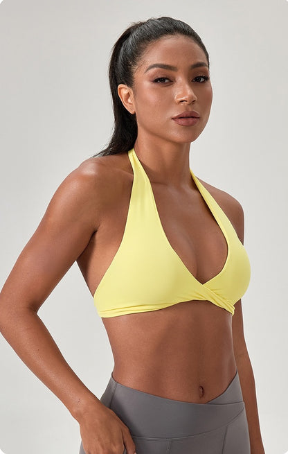 yellow deep v workout top twist front
