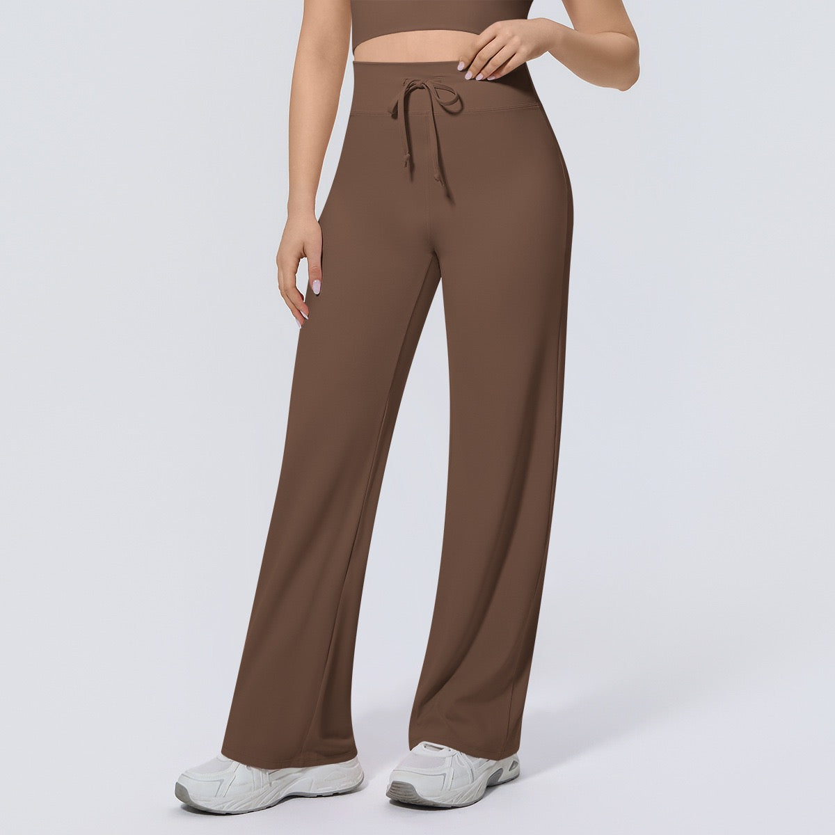 brown drawstring workout pants for women