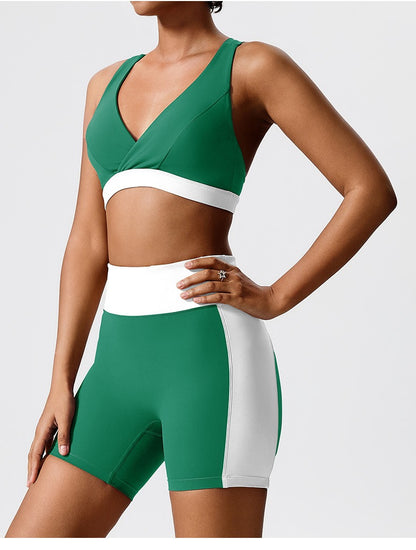 High-Waist Color Block Seamless Shorts – Green