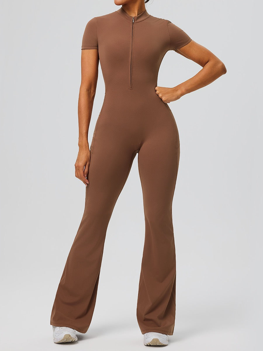 brown gym jumpsuit outfit women