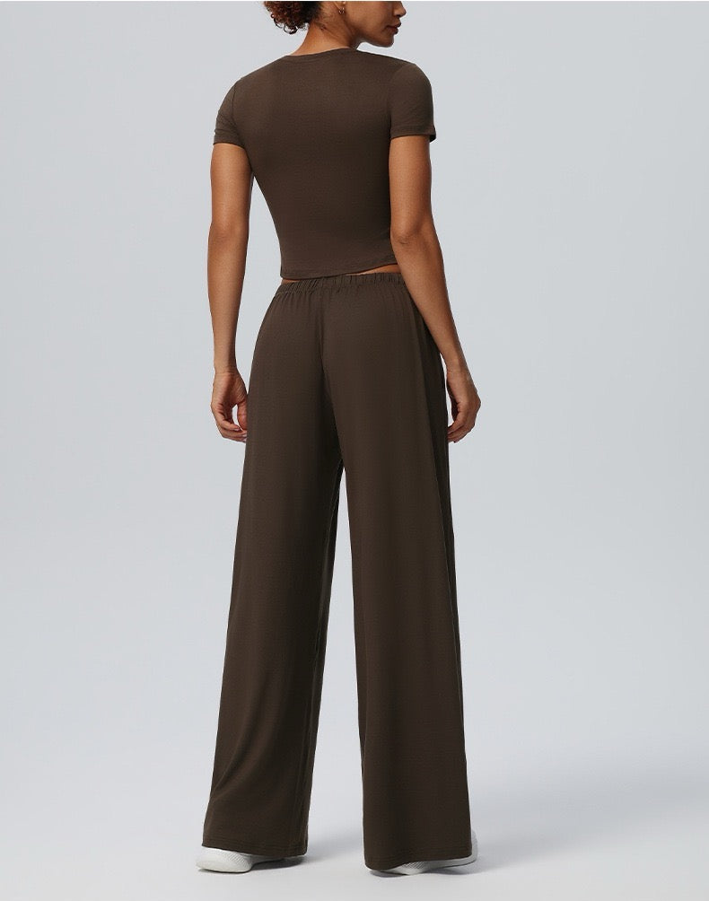 everyday casual cropped slim fit top brown