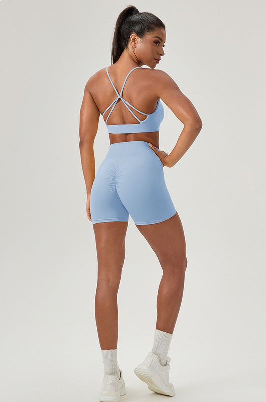 blue exercise outfit matching set women