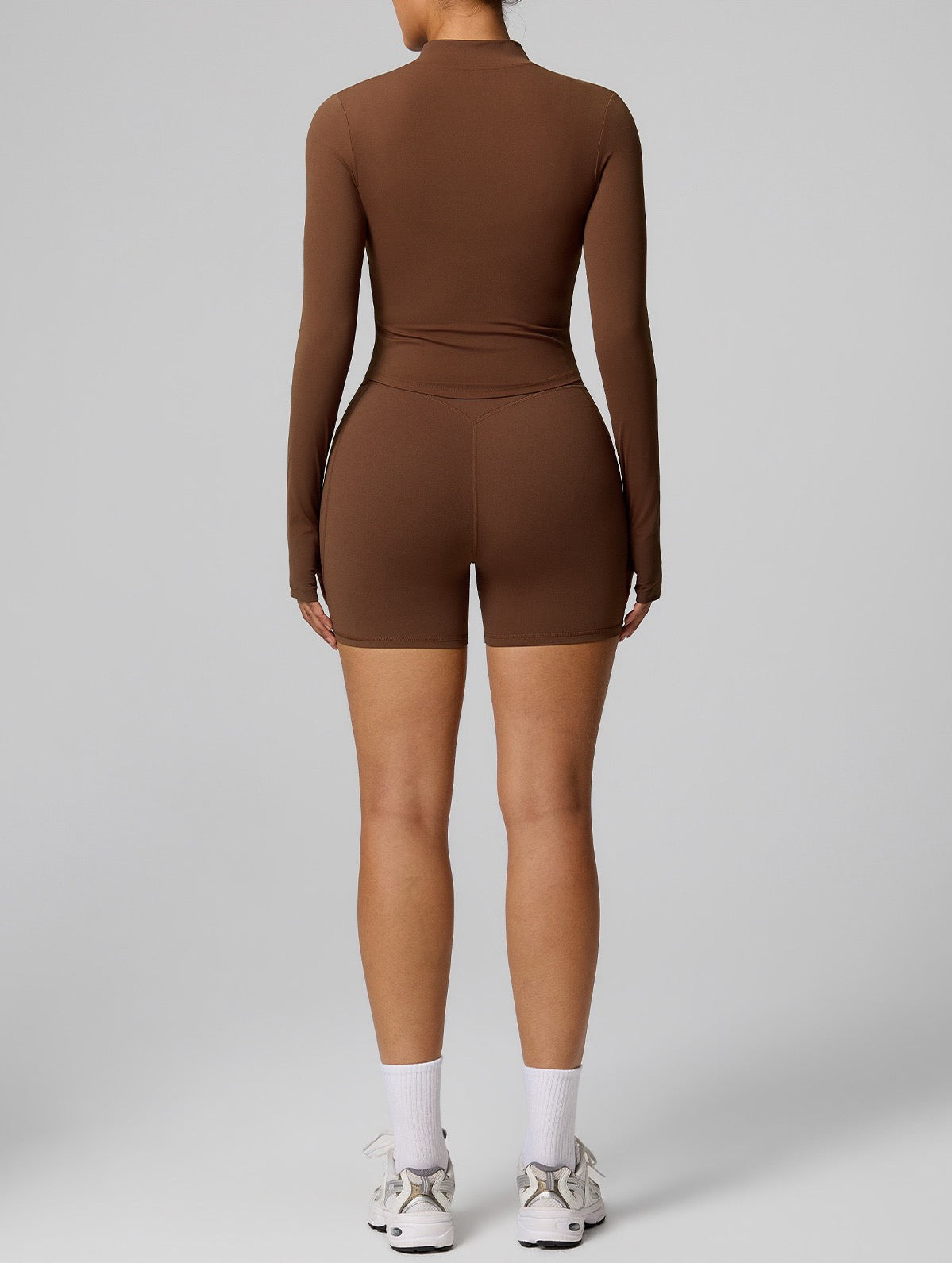 figure flattering yoga jacket brown