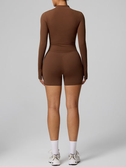 figure flattering yoga jacket brown