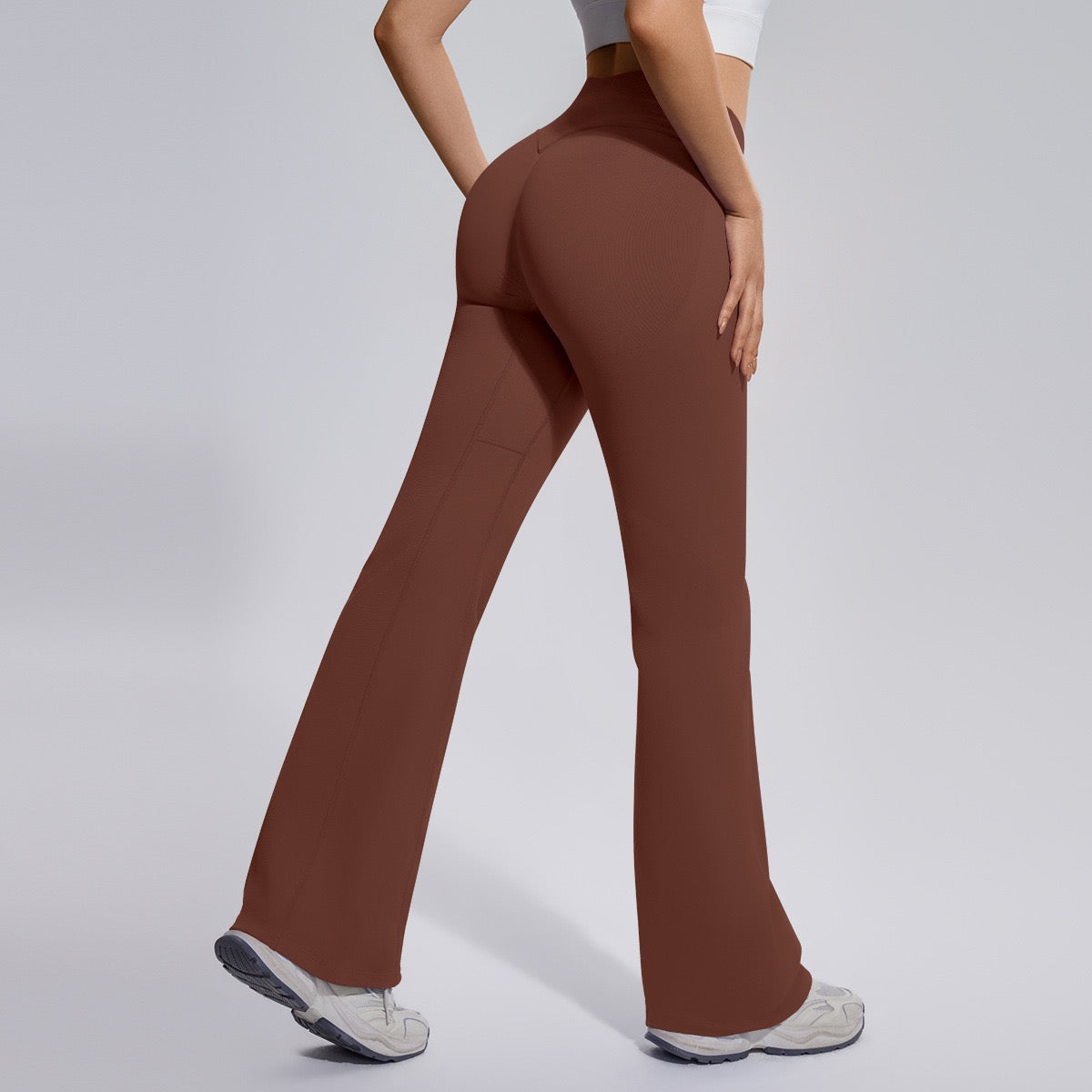 figure flattering yoga pants brown