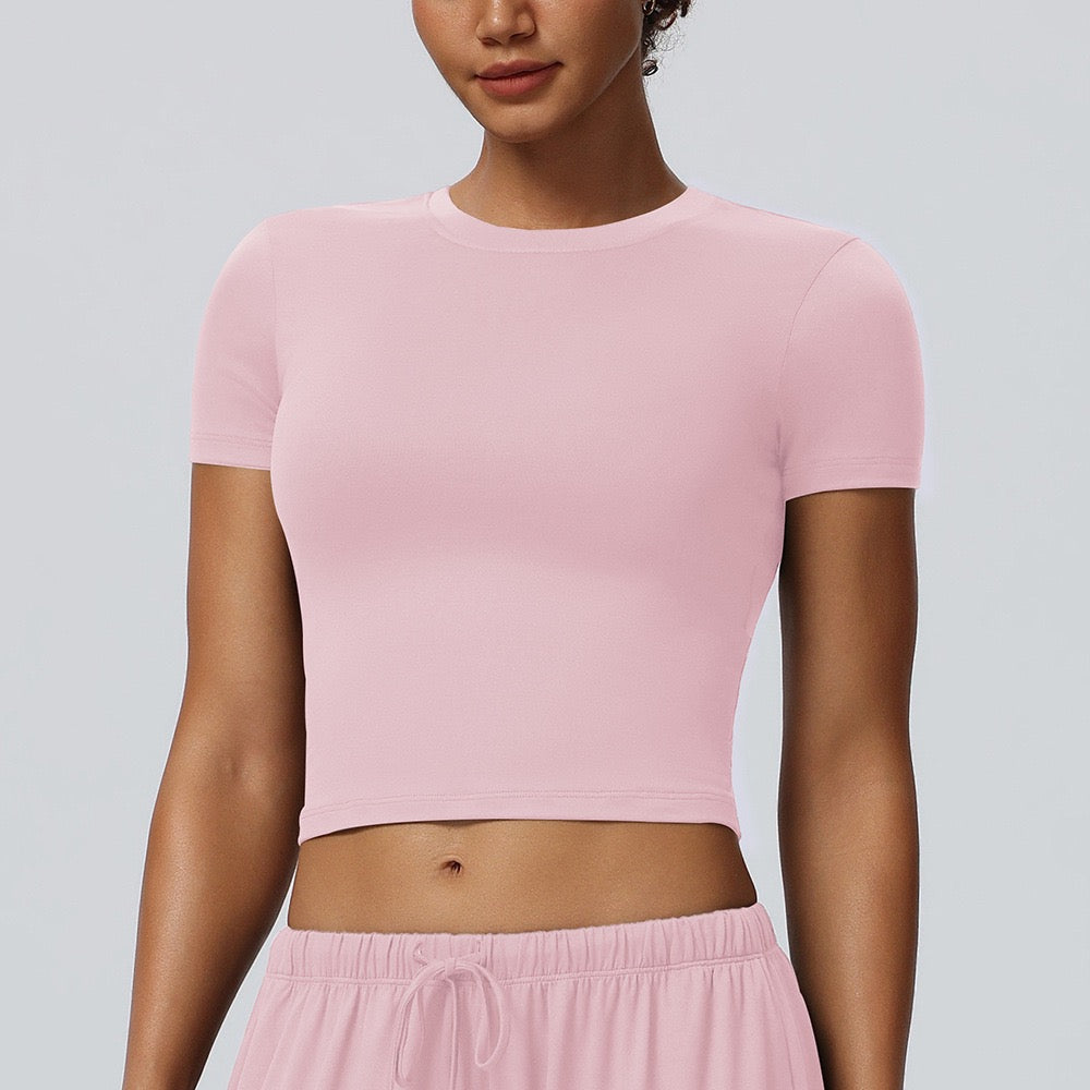 pink fitted yoga workout top