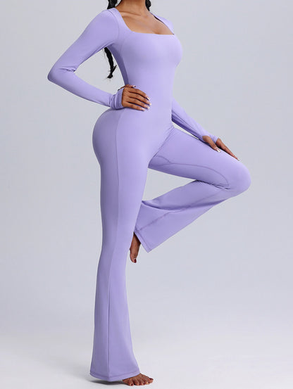 flare leg activewear jumpsuit with built in bra