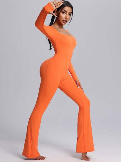 flare leg jumpsuit with built in bra