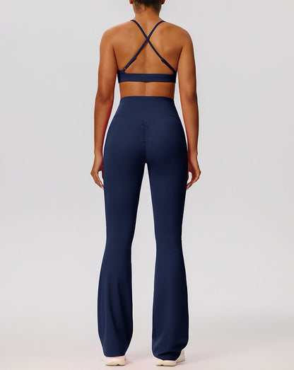 navy blue flare leggings scrunch back