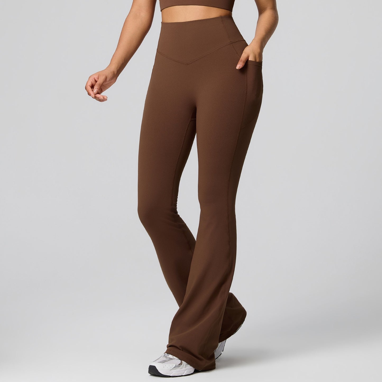brown flare leggings with pockets