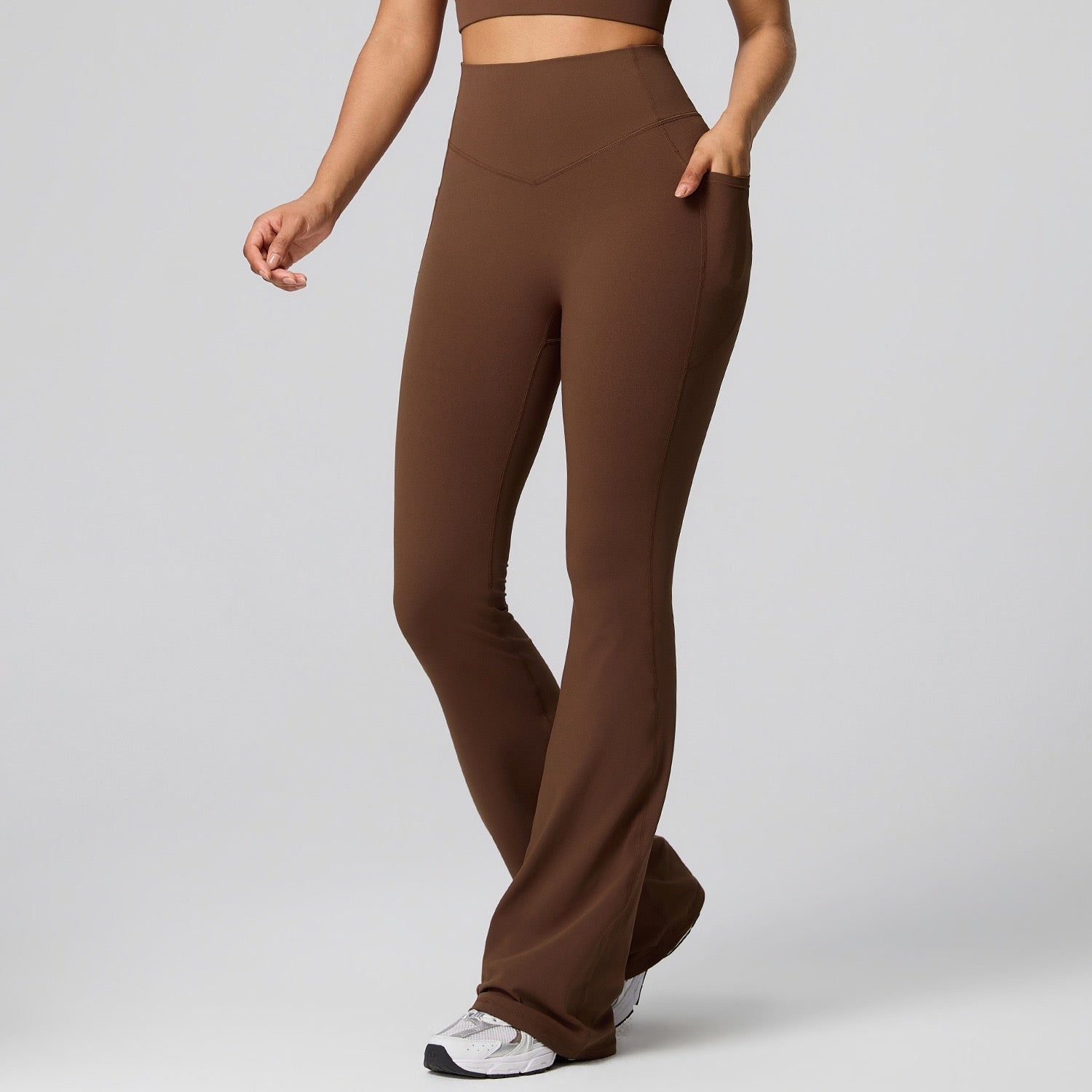 brown flare leggings with pockets