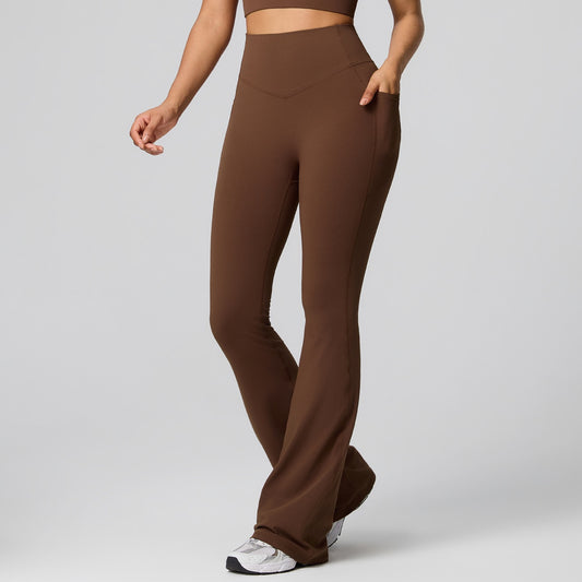 brown flare leggings with pockets