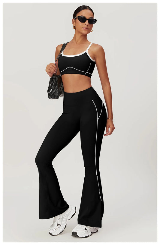 Power Curve Flare Leggings and Sports Bra Combo - Black