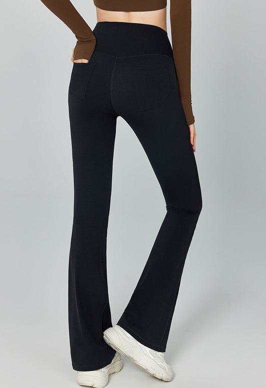black flare yoga leggings with pockets