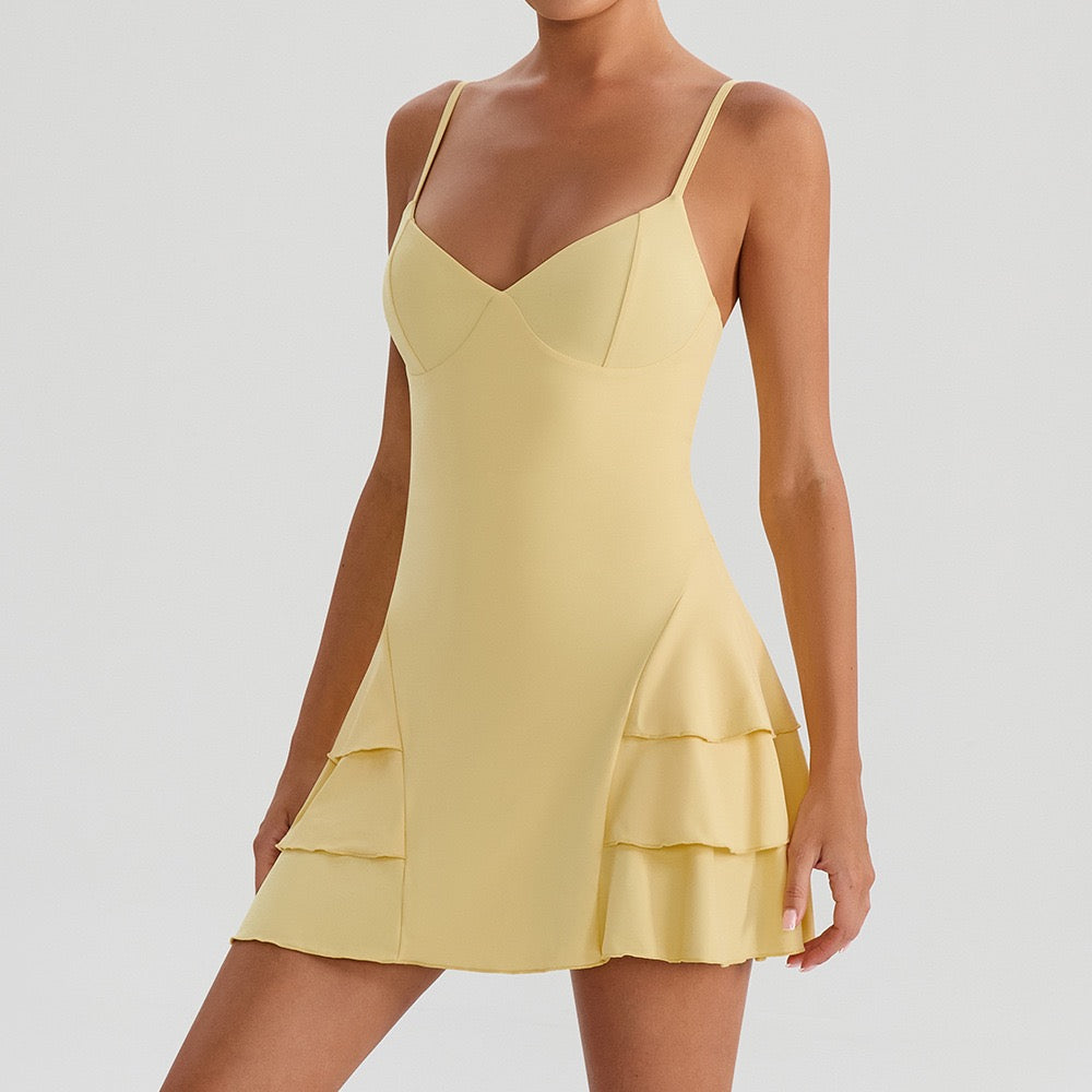 flared hem workout dress yellow color