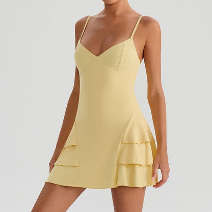 flared hem workout dress yellow color