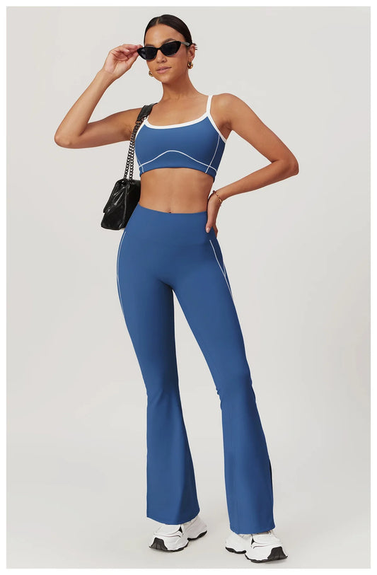 Power Curve Flare Leggings and Sports Bra Combo - Blue