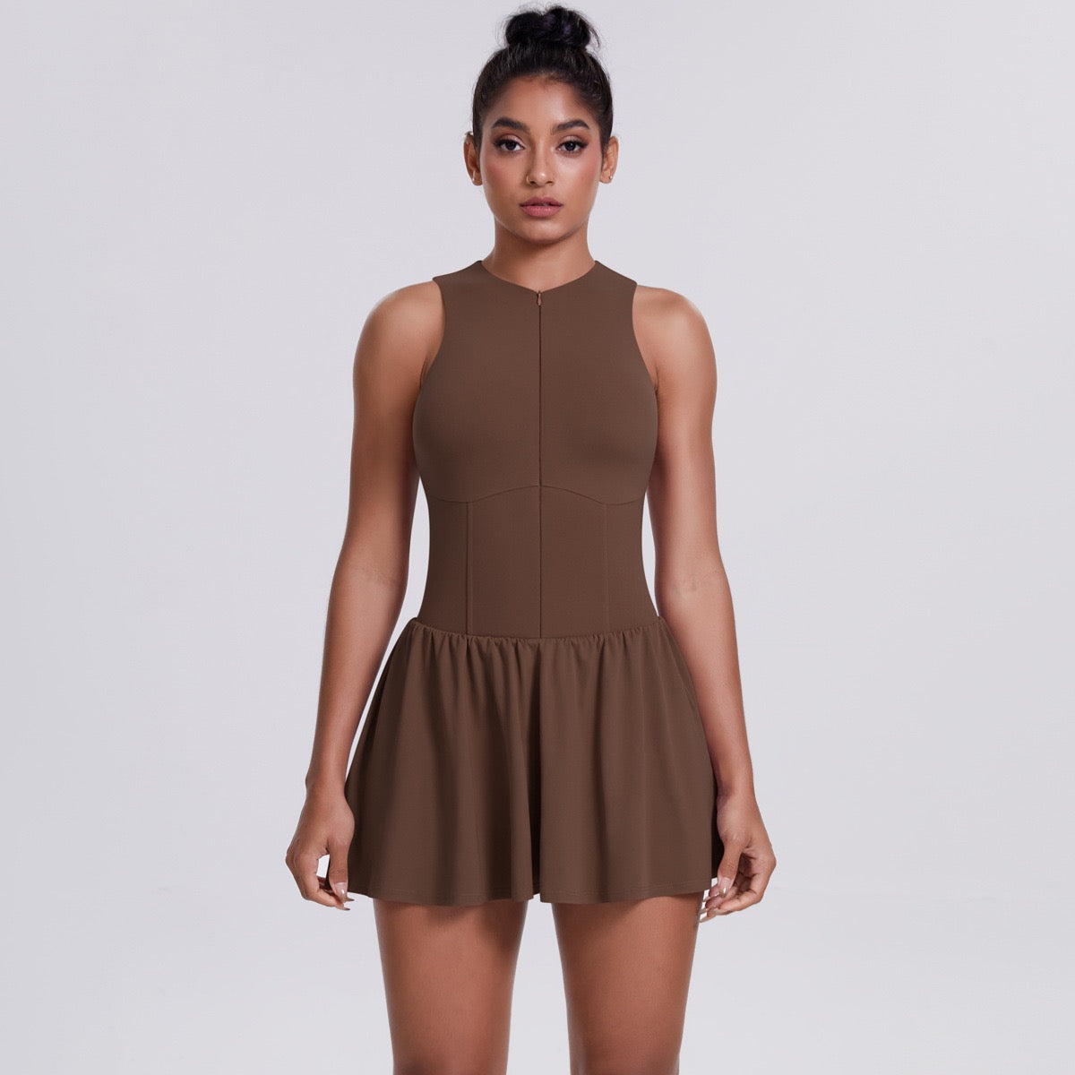 Zip-Front Active Dress with Built-In Shorts