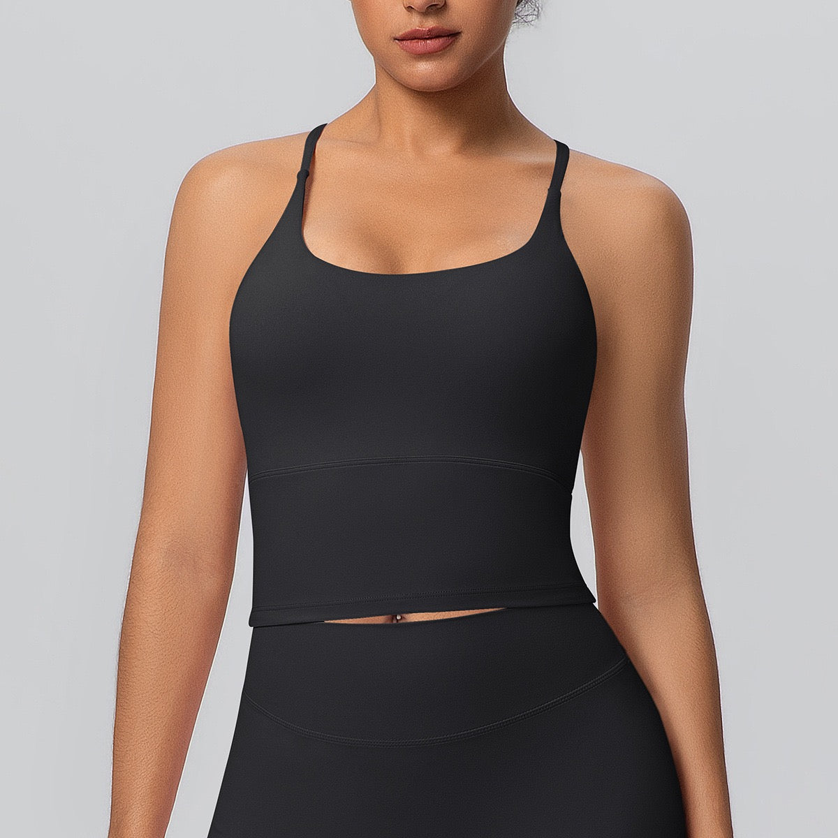 black cropped yoga bra for all body types